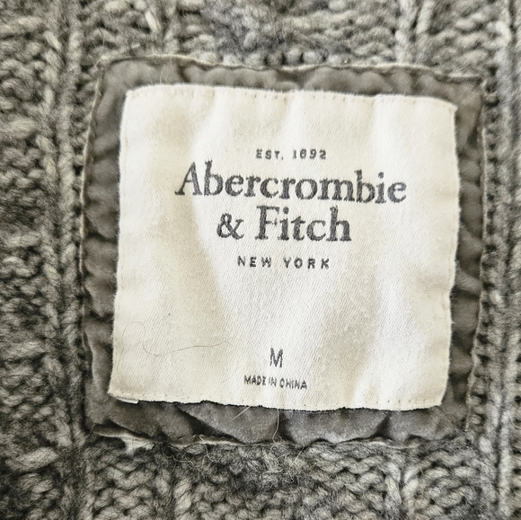 Abercrombie & Fitch Y2K Alpaca Wool Blend Gray Cableknit Cardigan Sweater VTG - Picture 9 of 11